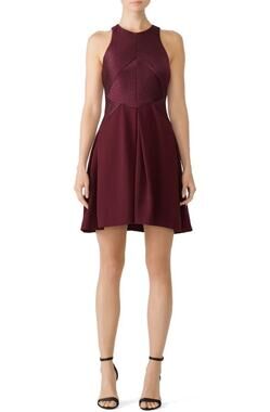 Halston Heritage Syrah Stripe Seam Mini Dress 4 Burgundy Cotton Silk NWT